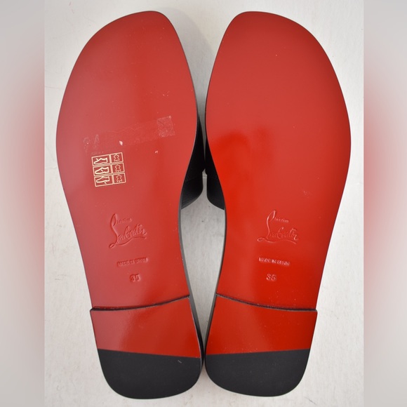 Christian Louboutin Chambelimule Donna Flat Black Calf Leather Slide Sandal 35 - Picture 15 of 15